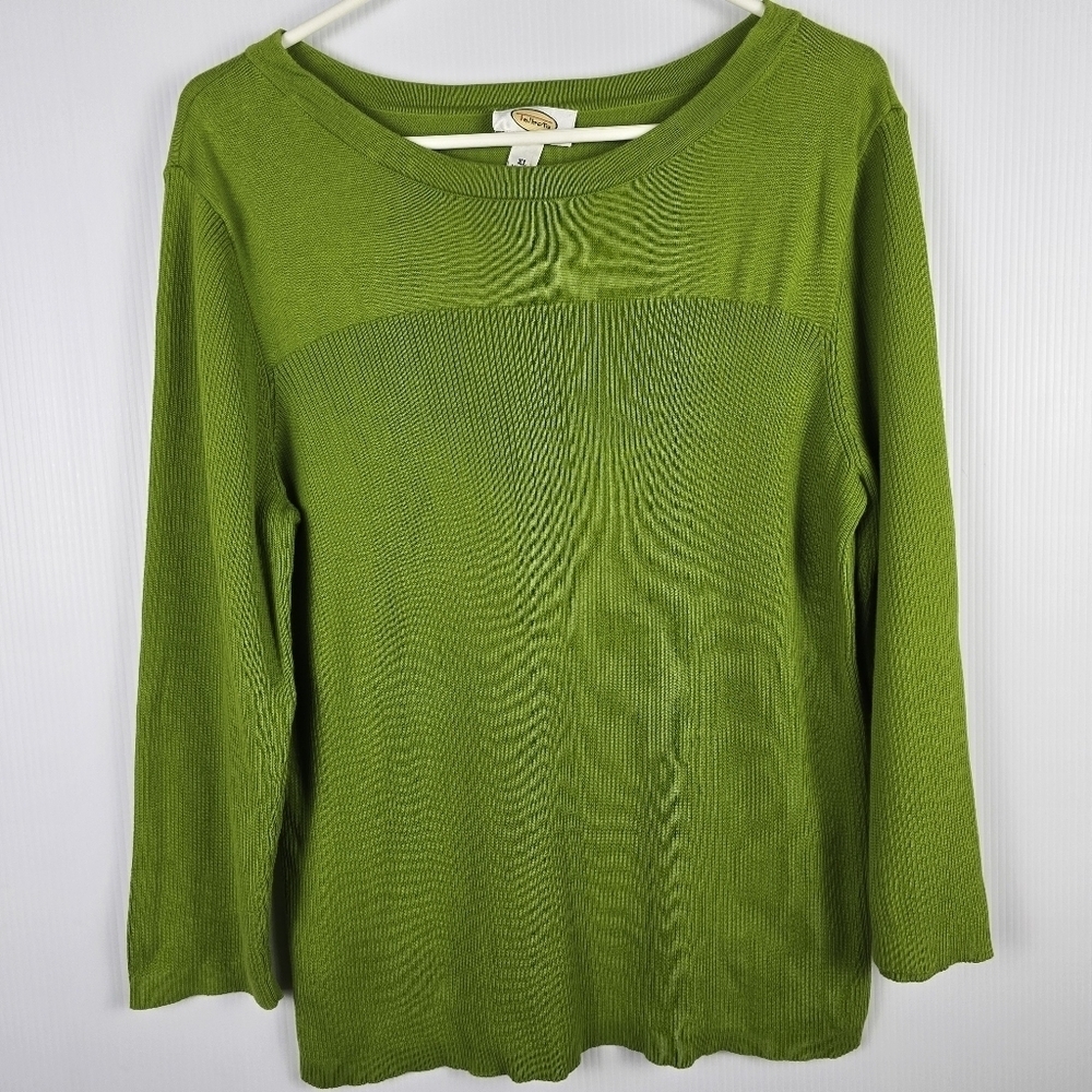 Talbots Women's Apple Green Knit Ribbed 3/4 Sleeve Sweater 100% Sweater Suze XL